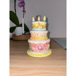 Vintage Happy Birthday Cake Music Box Ceramic Birthday Cake Decor